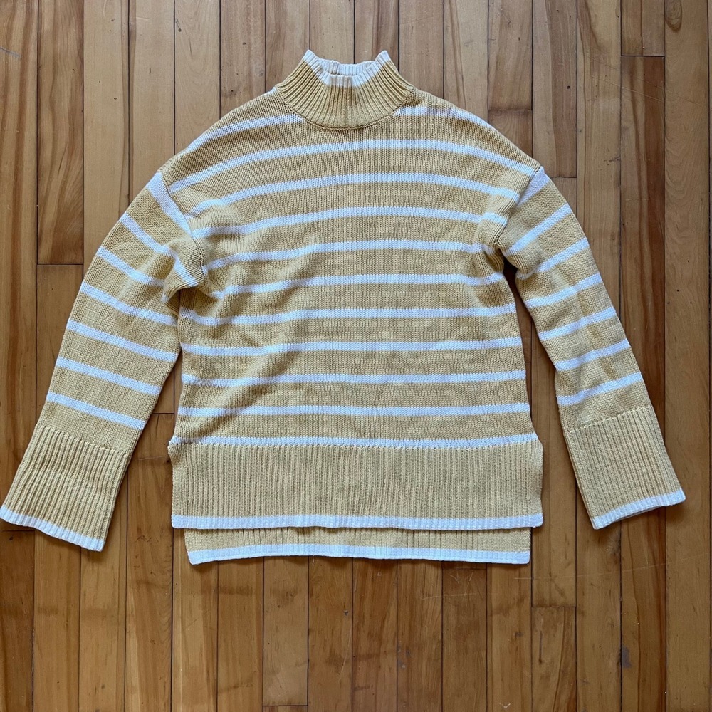 RW & CO Striped Mock Neck Sweater Yellow White Cotton Acrylic Blend Size S P